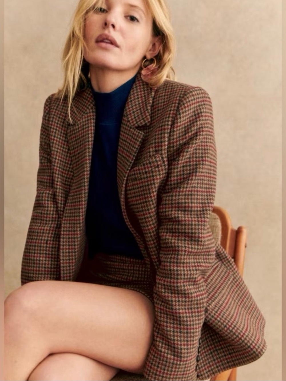 Sezane Christie Blazer Brown and Red Houndstooth